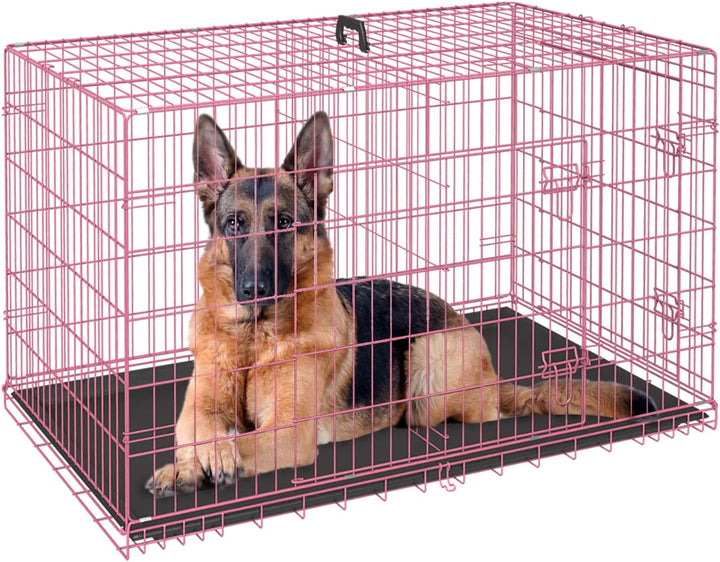 Dog Crate for Small Dogs 24 Inch Folding Metal Wirepet Cage Double Door W/Divider Panel Indoor Outdoor Kennel Leak-Proof Plastic Tray,Black