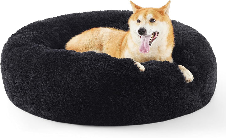 Calming Dog Bed Medium Size Dog - Donut Washable Medium Pet Bed, 30 Inches Anti-Slip round Fluffy Plush Faux Fur Cat Bed, Fits up to 45 Lbs Pets, Camel