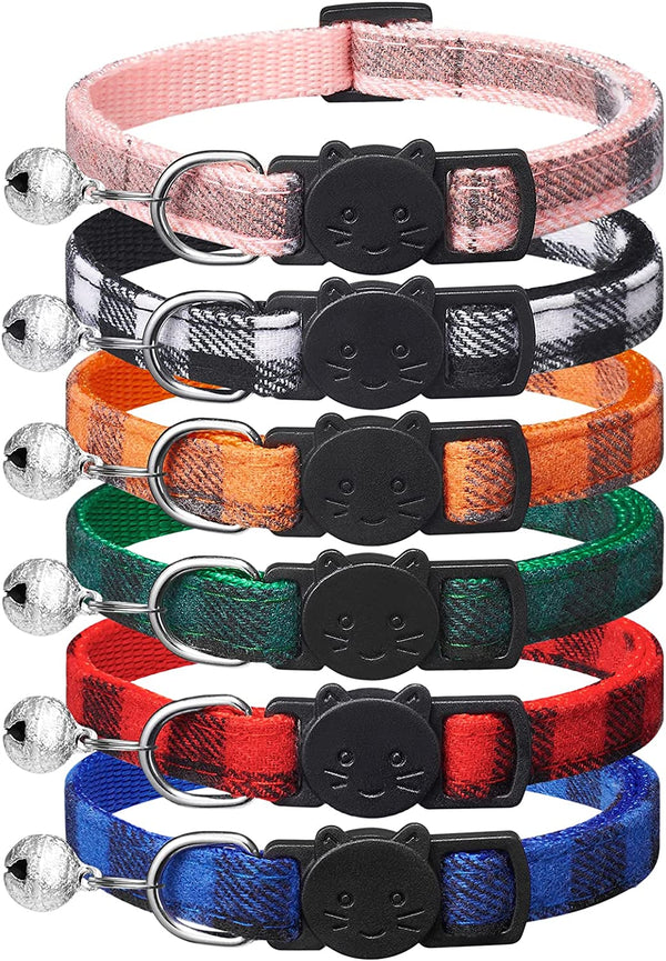 6 Pack Classic Plaid Cat Collars with Bells - Breakaway Kitten Collar and Adjustable 6-9 In,Cute Kitty Collar for Girl Boy Cats,Pet Gifts,Accessories,Supplies,Stuff
