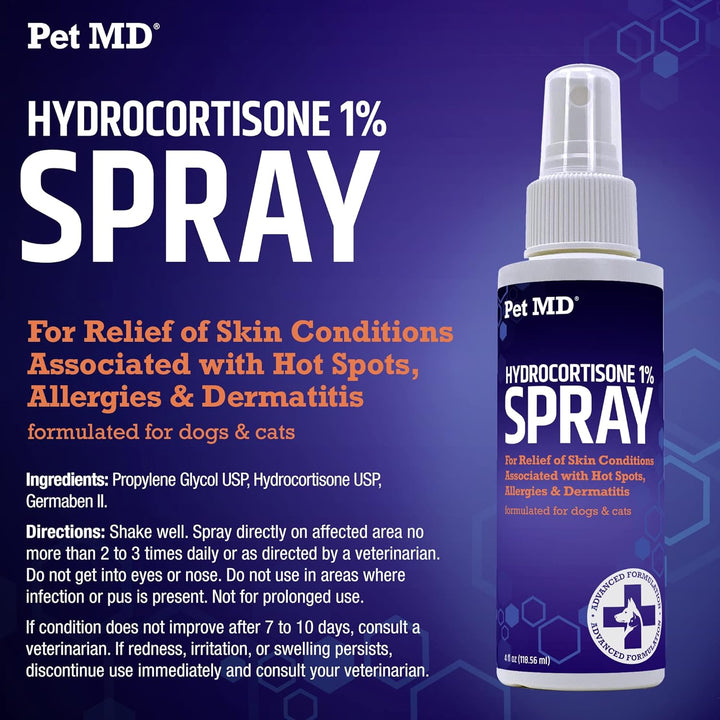 Hydrocortisone Spray for Dogs, Cats, Horses - Itch Relief Spray & Hot Spot Treatment for Dogs, Irritated Dry Itchy Skin, Allergies, and Dermatitis - Reduces Topical Inflammation - 4 Oz