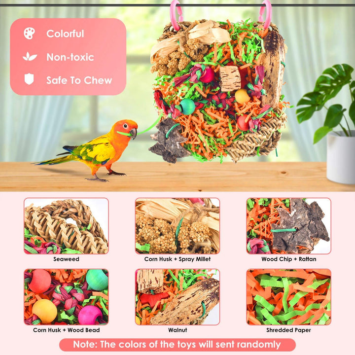 Bird Toys, Parakeet Grass Mat Foraging Toy Parrot Shredding Hanging for Cockatiel Lovebird Parakeet Budgie Small-Medium Birds