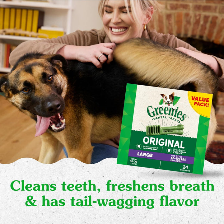 Original Large Dental Dog Treats, 36 Oz. Pack (24 Treats)