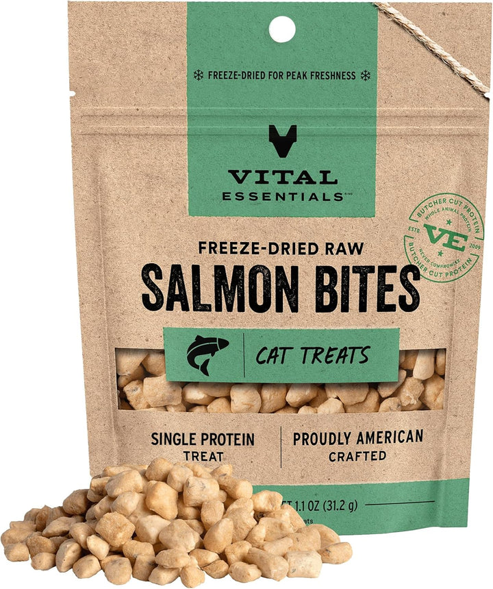 Salmon Bites Cat Treats, 1.1 Oz | Freeze-Dried Raw | Single Protein | Grain Free, Gluten Free, Filler Free