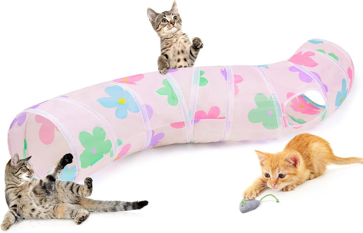 Cat Tunnel, Cat Tunnels for Indoor Cats, S-Shape Cats Cave with Cat Toys, Foldable Cat Tubes and Tunnels for Cats, Rabbit, Puppy, Guinea Pig