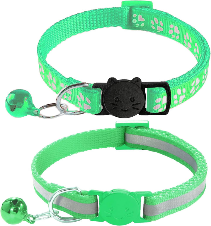2 Pack Breakaway Cat Collars with Bells, Reflective Design and Claw Print Design, Safety Buckle Kitten Collars Adjustable from 7.5 to 12.5 Inches (Black)