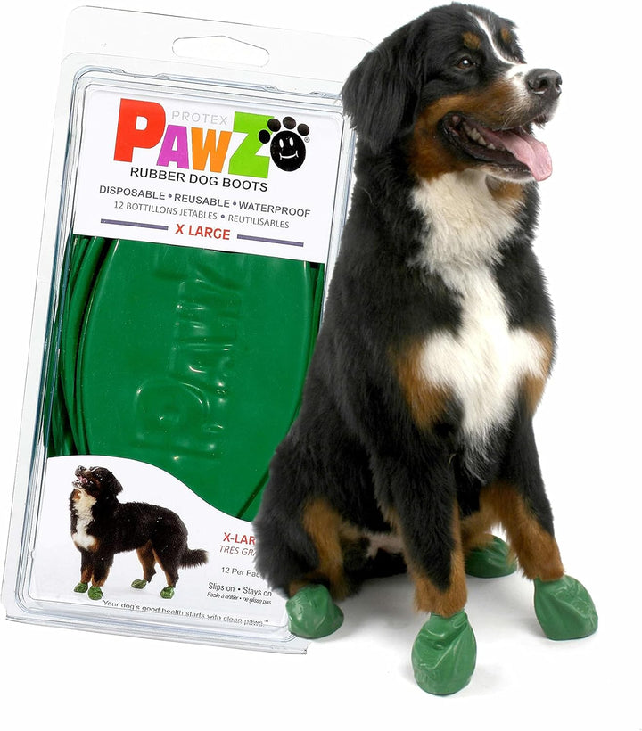 Pawz Rubber Dog Boots for Paws to 2 1/2" - All-Weather Dog Booties for Hot Pavement, Sand, Snow, Mud, and Rain - anti Slip Dog Socks - S, Red
