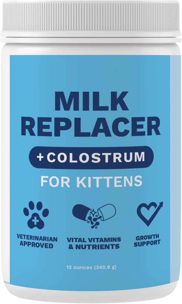 Kitten Milk Replacer Powder + Colostrum | Kitten Milk Replacement Formula | Nutrient-Rich Formula with Colostrum for Immune & Digestive Support – 12 Oz