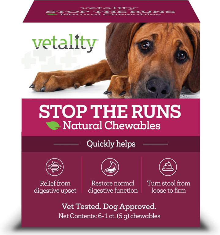 Stop the Runs | Dog anti Diarrhea Medicine | 6 Count Chewable | Chicken Flavor
