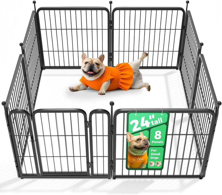 Rollick Unleashed Dog Playpen for Indoor, Yard, RV Camping, 24 Inch 8 Panels for Small and Puppy Dogs, Black│Patented