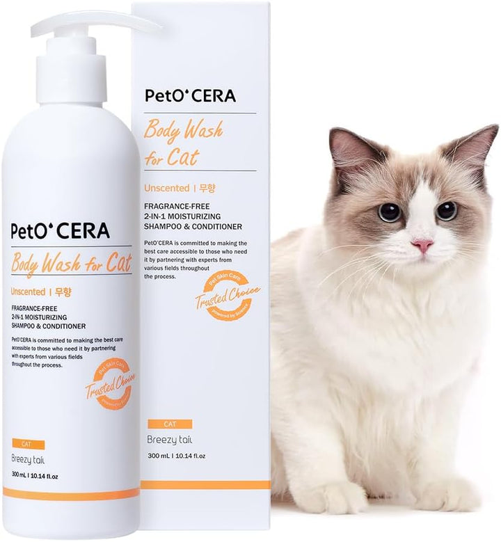 Peto’Cera All-In-One Cat Shampoo and Conditioner | Hypoallergenic Cat Skin & Coat Care | Itch Relief, Moisturizing & Rejuvenating | Veterinarian Approved and Formulated (10.1Oz, 300Ml)