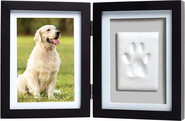 Pet Paw Print Photo Frame with Clay Imprint Kit - Wooden Pet Paw Print Frame, DIY Memorial Keepsake for Cats and Dogs, No Mess Clay for Perfect Pawprints, Ideal Home Decor and Gift, Black