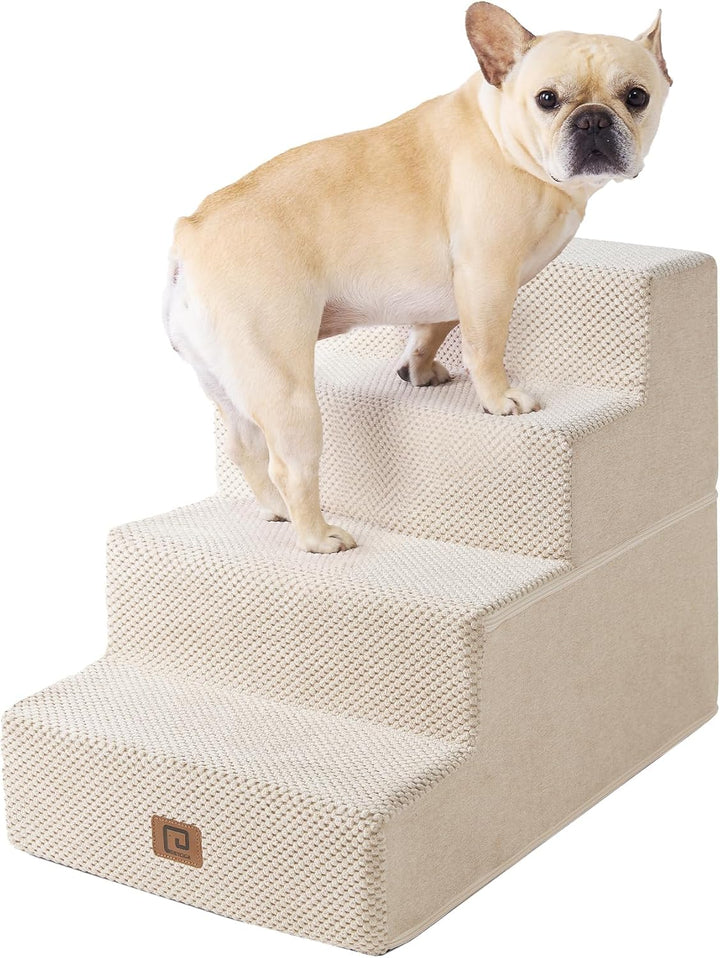 Dog Stairs for Bed 18" H, 4-Step Dog Steps for High Bed, Pet Steps for Small Dogs and Cats, Non-Slip Balanced Pet Ramp Indoor, Grey