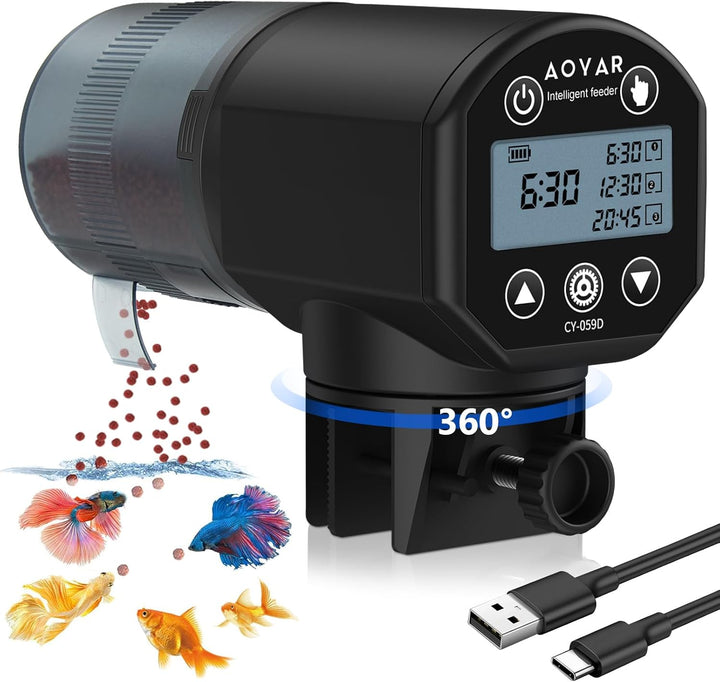 Automatic Fish Feeder Dispenser for Aquarium: 200Ml Large Capacity Auto Feeders for Small Tank Turtle Betta Koi - Battery Food Feeding Timer for Flakes Pellet Vacation Weekend Day
