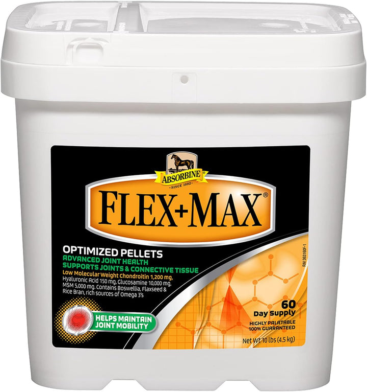 Flex+Max Horse Joint Supplement Pellets, Highly Palatable, Comprehensive Equine Formula with Glucosamine, MSM, Chondroitin & Flaxseed, 10Lb Tub / 60 Day Supply