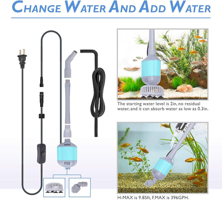360GPH Electric Aquarium Gravel Cleaner, 5 in 1 Automatic Fish Tank Cleaning Tool Set Vacuum Water Changer Sand Washer Filter Siphon Adjustable Length 15W