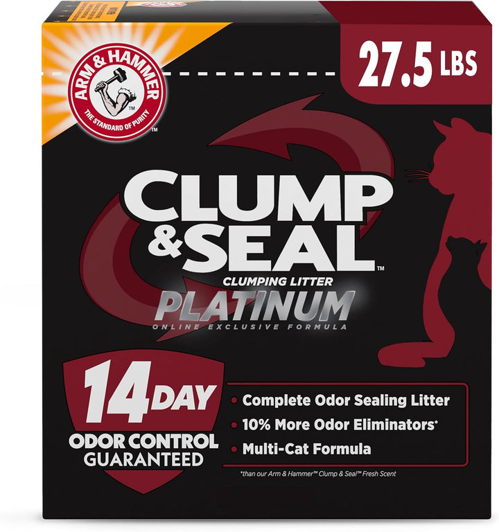 Clump & Seal Platinum Cat Litter, Multi-Cat, 14-Day Odor Control, Rock-Hard Clumps, 37 Lbs – Powerful Odor Eliminator with Baking Soda