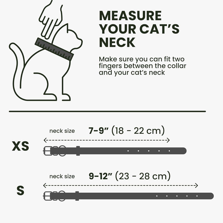 Leather Cat Collar with Removable Bells Non Breakaway Kitten QR Tag for Girl Boy (7" - 9" for Cats, Black & Gold)