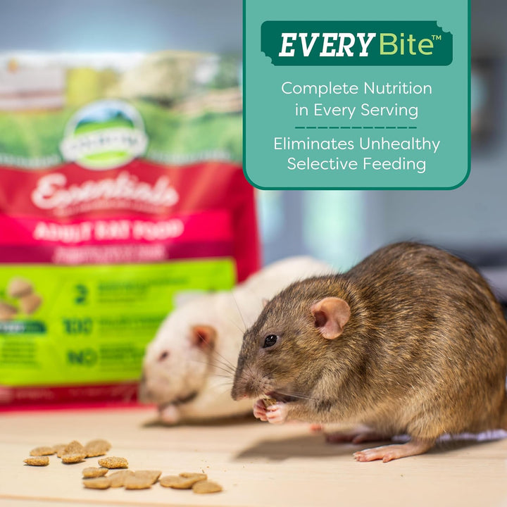 Essentials Rat Food, Pet Food for Adult Rats, All-Natural Vitamin & Mineral Rich Formula, Veterinarian Recommended,  Animal Health, Rodent Pellets, Made in USA, No Artificials, 3 Lb. Bag