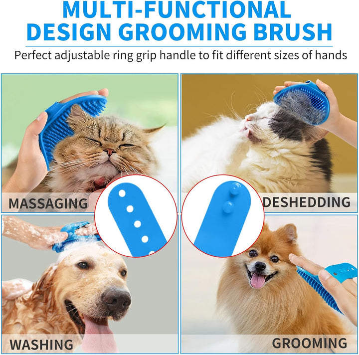 6PCS Dog Bath Brush & Dog Toothbrush | Adjustable Handle Shampoo Brush & Scrubber for Short & Long Haired Dogs & Cats | Effectively Solve Odor & Stain Removal Problems | Pet Supplies (Blue)