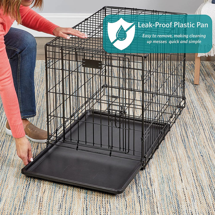 42-Inch Two-Door Icrate Folding Dog Crate with Divider Panel, Leak-Proof Tray & Secure Latches – Metal Wire Kennel for Large Breeds – Portable, Durable & Easy to Assemble