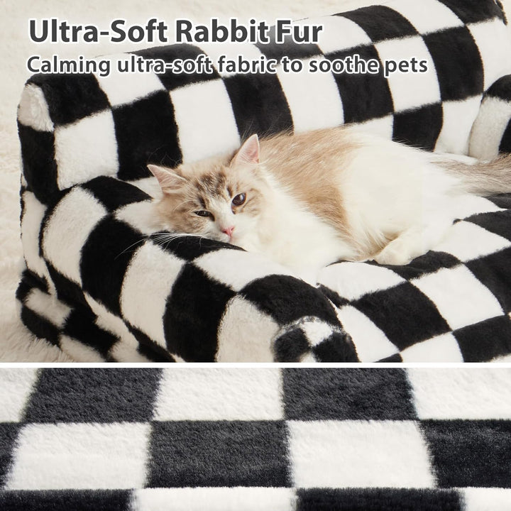 Cat Couch & Dog Couch Bed, Pet Sofa for Small Pet, Cute Cat Sofa, Checkered Dog Bed with Washable Cover (Black&White)
