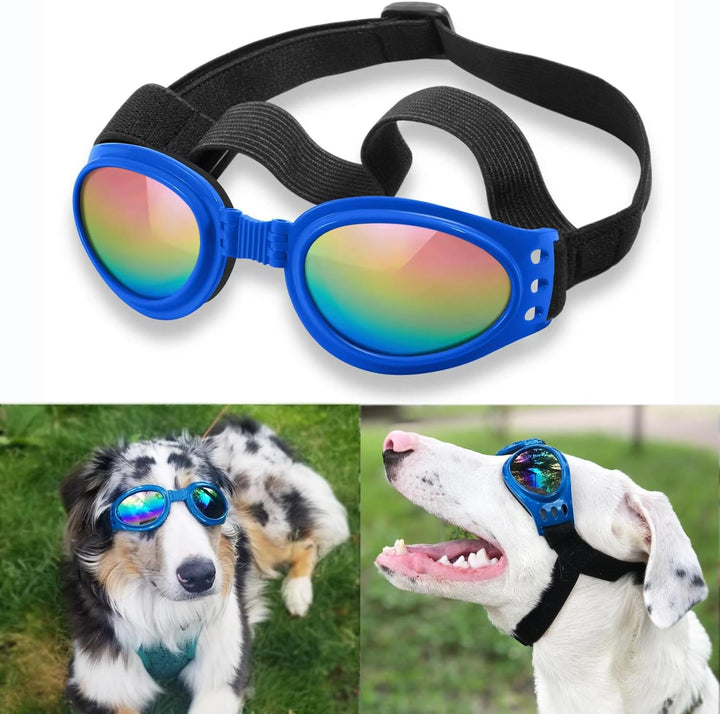 Dog Sunglasses Dog Goggles for Medium Large Breed Dogs, Wind Dust Fog Protection Eye Wear Pet Glasses with Adjustable Strap for Motorcycle Car Driving Bike Riding Hiking Swimming over 15Lbs Black