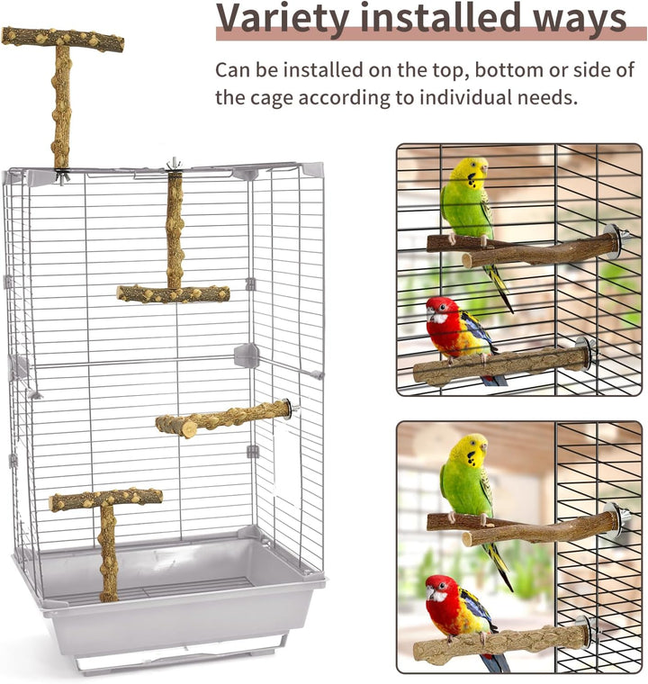 Bird Perches, 6Pcs Natural Wood Birds Stand Branch, Bird Perch Chewing Stick Cage Accessories Parrot Climbing Standing Branches Paw Grinding Fork Sets for Parakeet Lovebirds Cockatiels