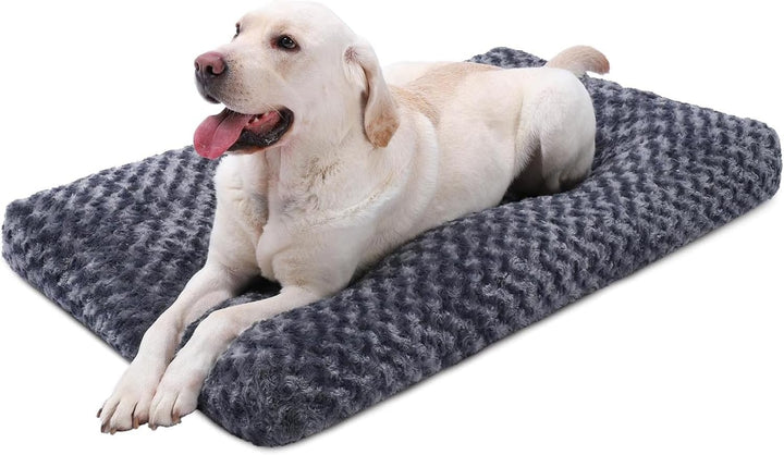 Washable Dog Bed Deluxe Plush Dog Crate Beds Comfy Kennel Pad Anti-Slip Pet Sleeping Mat for Large, Jumbo, Medium, Small Dogs Breeds, 35" X 23", Gray