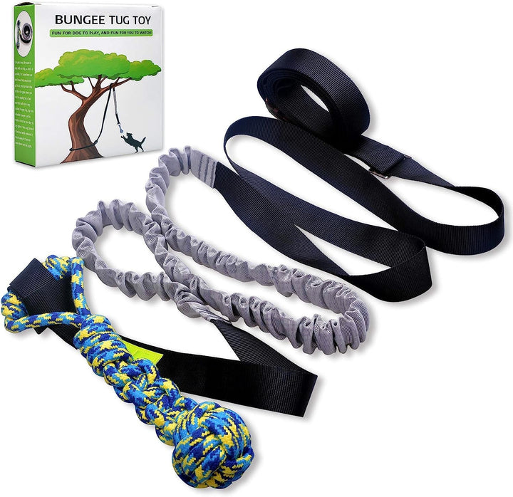 Outdoor Bungee Tug Toy, Dog Toy Hanging from Tree for Small to Large Dogs, Interactive Exercise Play Cord & Tether with Chew Rope Toy (Tree Stump Tug of War-Black)