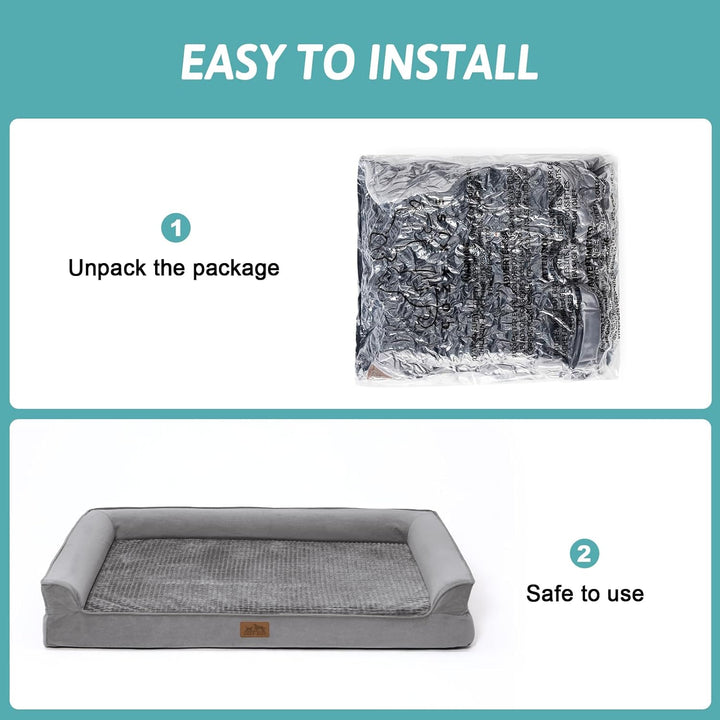 Orthopedic Dog Bed for Large Dog, XL Pet Couch for Extra Large Dog, Big Supportive Foam Bolster Sofa with Waterproof Lining Cover, Anti-Slip, Comfort, Washable, 42X30X7.5 In, U-Shaped, Grey