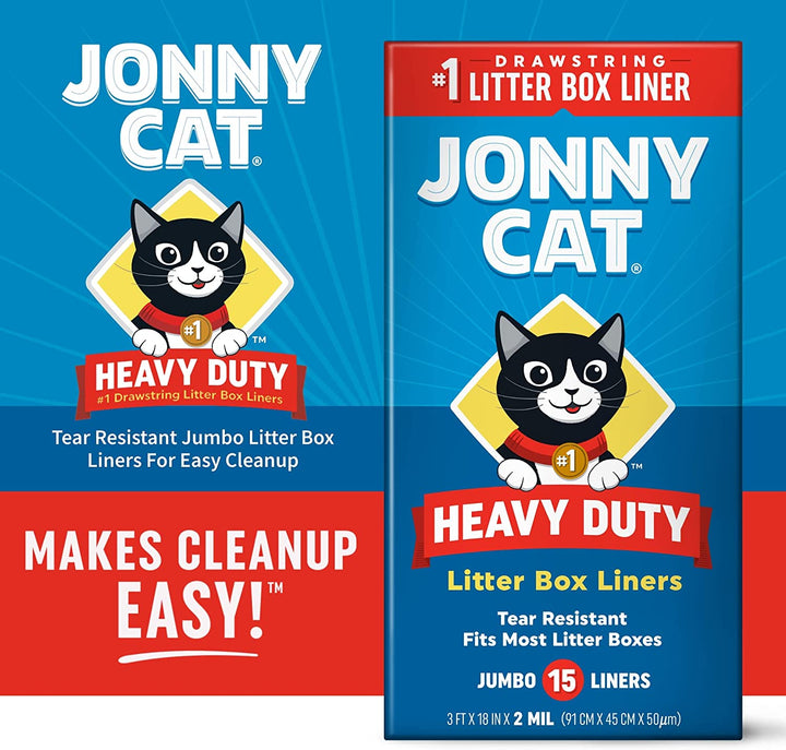 Litter Box Liners: Heavy Duty - Tear & Leak Resistant - Drawstring Close - Jumbo, 15 Count