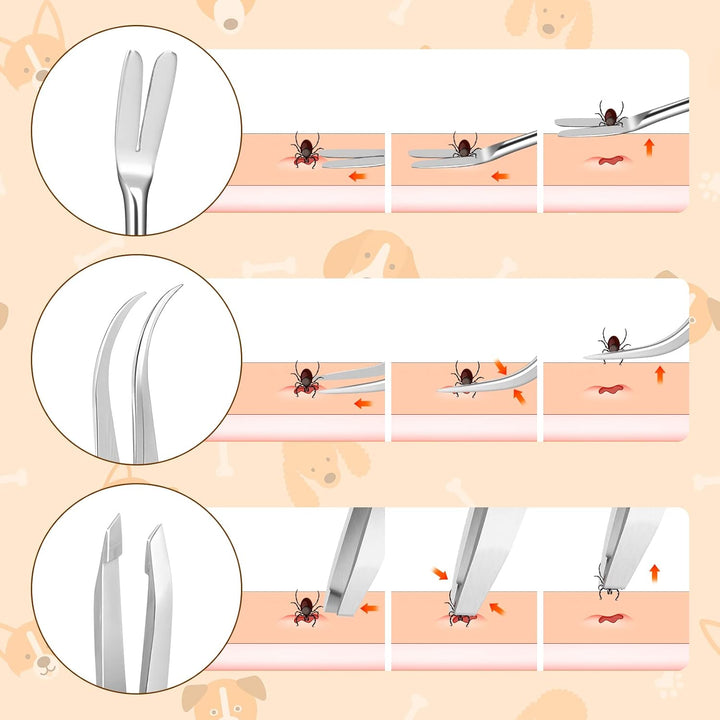 Tick Remover Tool Set - Stainless Steel Tick Remover Kit for Cats Dogs and Humans(Pack of 3)