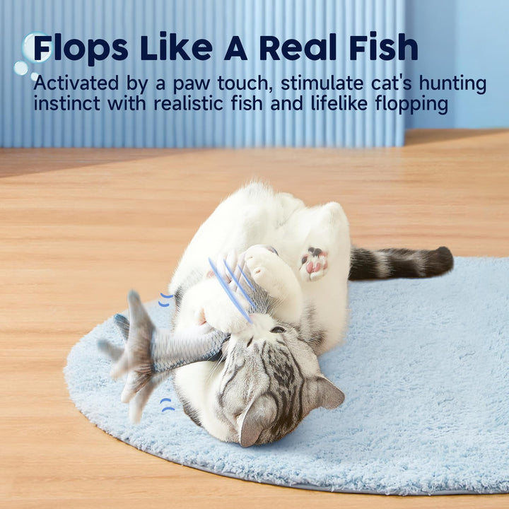Cat Toys Flopping Fish with Catnip, Moving Kitten Kicker, Floppy Wiggle Carp for Small Dogs, Interactive Motion Kitty Exercise, 10.5 Inches