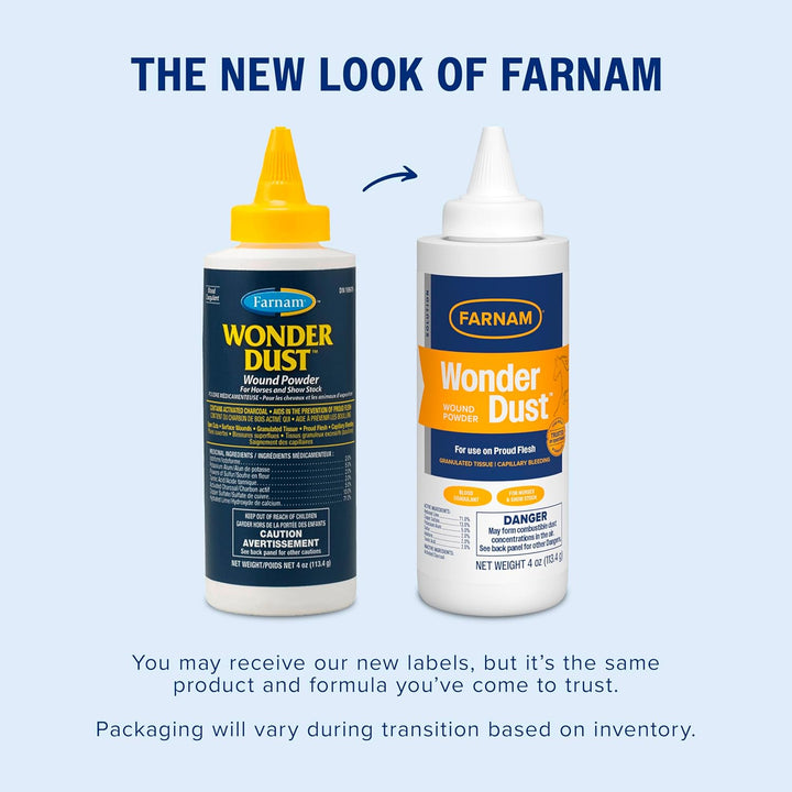 Wonder Dust Wound Powder, Blood Coagulant for Horses and Show Stock, for Use on Proud Flesh, Granulated Tissue, 4 Ounces