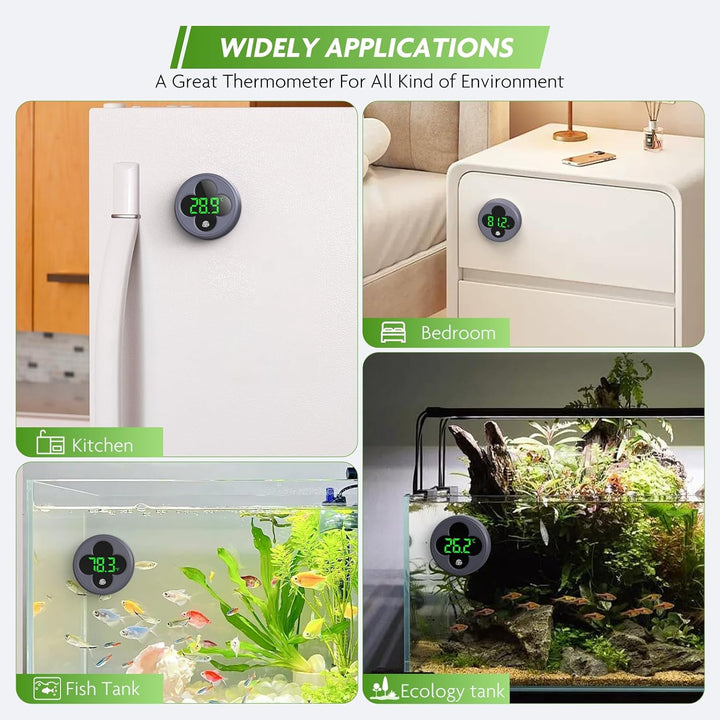 Aquarium Thermometer Digital, LED Fish Tank Thermometer Wireless Accurate Temperature Gauge to ±0.9℉, Aquarium Accessories for Fish Tank, Betta, Axolotl Tank or Aquatic, Replaceable Battery