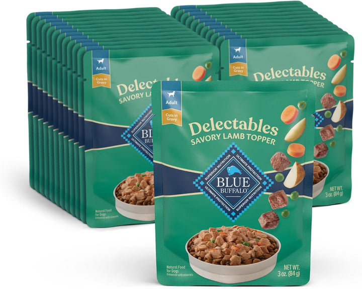 Delectables Natural Wet Dog Food Toppers Variety Pack, Tasty Chicken & Hearty Beef, Cuts in Gravy, 3-Oz. (12 Pouches, 6 of Each Flavor)