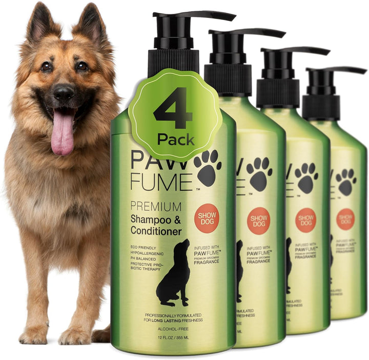 PAWFUME Deshedding Dog Shampoo and Conditioner, Show Dog, 1-Pack – Nourish & Detangle for Silky Soft Coat – Probiotic, Deep-Cleaning, Ph-Balanced Formula – Salon-Quality Shampoo for Dogs