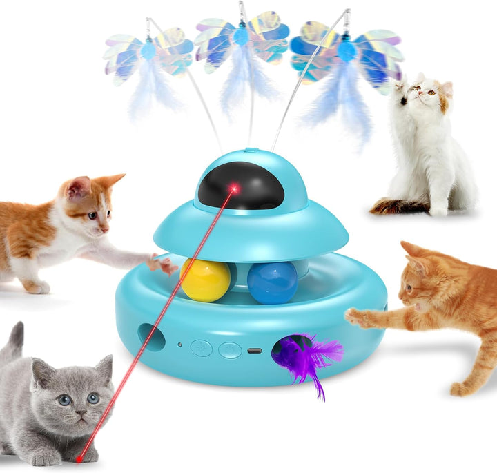 Interactive Cat Toys for Indoor Cats,4-In-1 Automatic Kitten Toy,Motion Activated Electronic Fluttering Butterfly,Track Balls, Moving Feather Toys for All Breeds,Usb Rechargeable