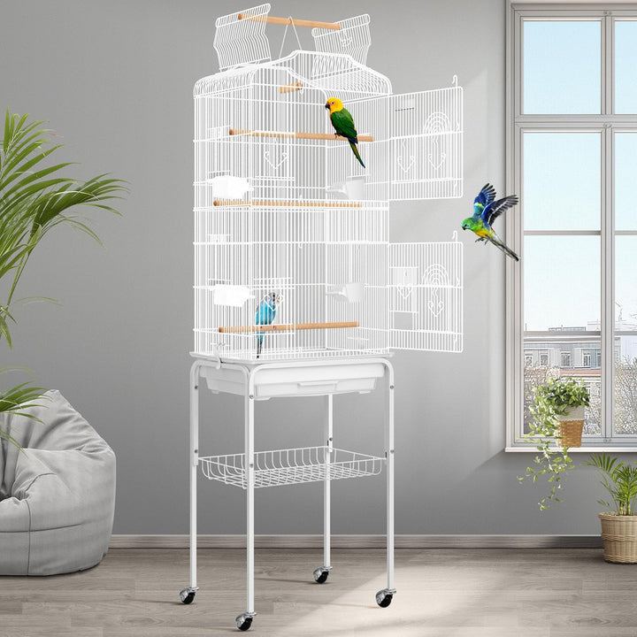 64 Inch Bird Cage with Play Top and Rolling Stand for Parrots Conures Lovebird Cockatiel Parakeets Black