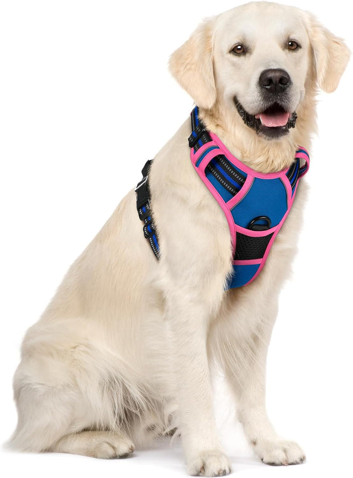 Dog Harness No Pull with 2 Leash Clips, Adjustable Soft Padded, Reflective Oxford No Choke Pet Vest with Easy Control Handle for Large Dogs, Black, L