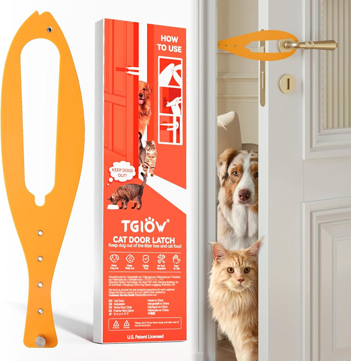 Cat Door Latch, 2 Pcs Cat Door Stopper Pet Door Latch to Keep Dog Out of Litter Box and Food, Door Prop for Cat with 5 Adjustable Size Strap 2.5-6" Wide, No Measuring, Easy to Install, White