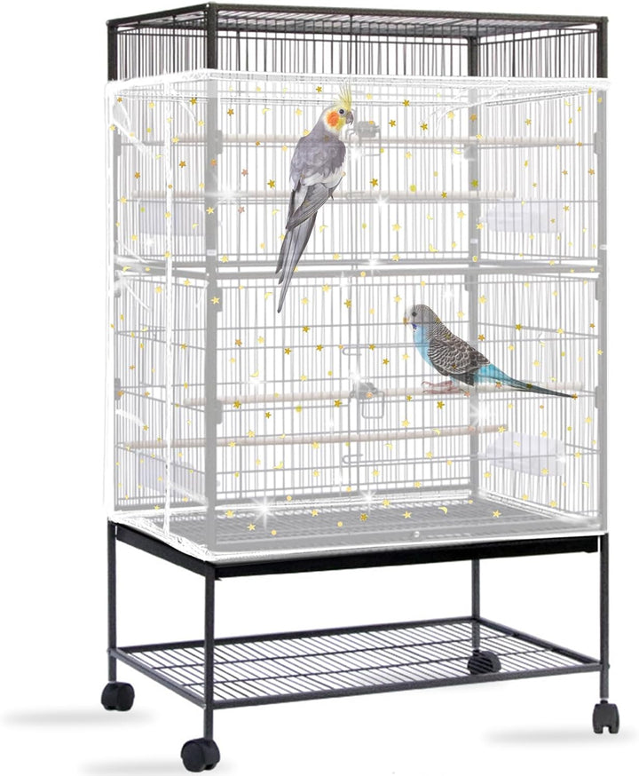 Bird Cage Seed Catcher, Large Bird Cage Cover, Adjustable Soft Airy Nylon Mesh Net, Birdcage Cover Skirt Seed Guard for Parrot Parakeet Macaw African round Square Cages (Black)