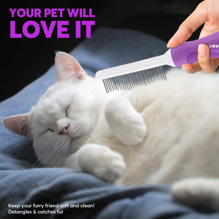 Grooming Comb for Dogs and Cats with Matted Hair, Detangling Pet Comb with Long and Short Stainless Steel Metal Fine Teeth for Removing Mats, Tangles, Knots & Loose Fur from the Undercoat