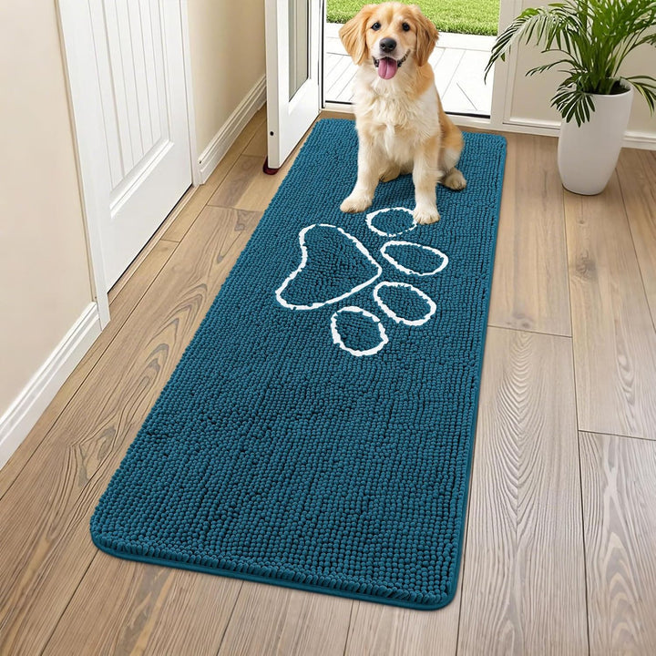 Dog Door Mat for Muddy Paws, Absorbent Dirt Trapper Non Slip Quick Dry Washable Chenille Mat for Mud Dogs, Entry Rug for Indoor and Outdoor (30X20 Inches, Grey)