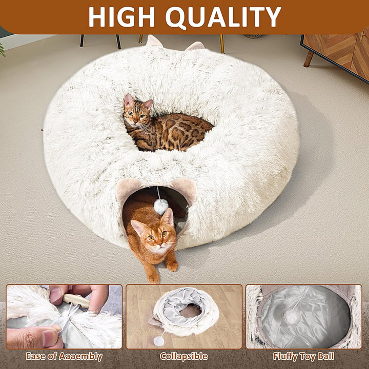 Cat Tunnel with Cat Bed for Indoor Cats, Multifunctional Donut Tunnel Playground Toys for Cats Kitten