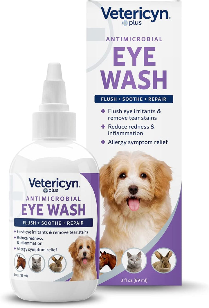 plus Dog and Cat Eye Wash | Eye Drops for Dogs and Cats to Flush and Soothe Eye Irritations, Dog Tear Stain Cleaner, Safe for All Animals. 3 Ounces