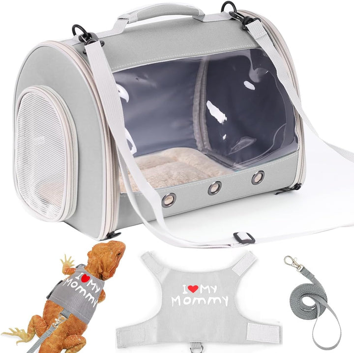 Small Animal Travel Backpack Carrier,Portable Bearded Dragon Bag for Sugar Glider,Hedgehog,Rat,Bunny,Rat,Outdoor Used (Black, Carrier L+ I Leash)