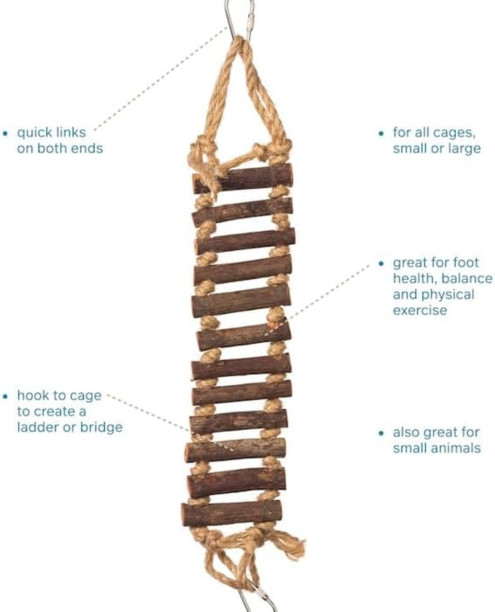 Naturals Rope Ladder Bird Toy, Wood Stairs Climbing Activity Attachment for Birdcage, Earth Tone Brown 62806