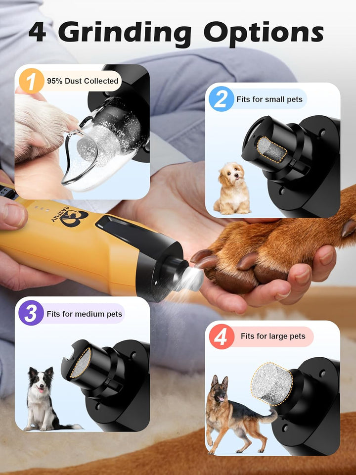 6-Speed Dog Nail Grinder – 50%+ Boost Power Dog Nail Trimmers Quiet with Dust Cap & 2 LED Lights & 2000Mah Battery & 4.8V Motor Electric Pet Toenail File Tool for Large Medium Small Dogs Cats