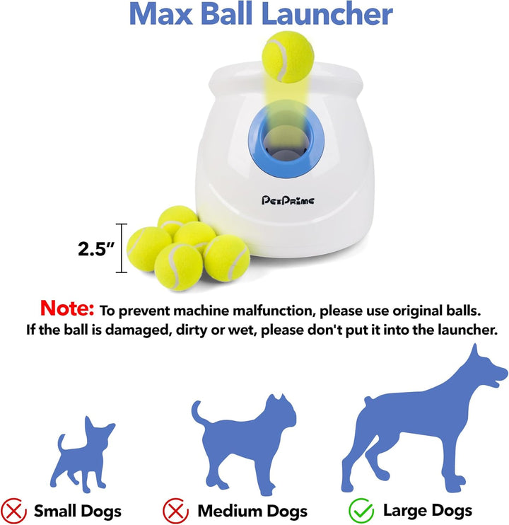 Dog Automatic Ball Launcher for Large Dogs Ball Thrower Machine Outdoor Indoor Use Interactive Dog Toy Adjustable Distance 10-40Ft - Included 6 PCS 2.5” Tennis Balls and a Whistle